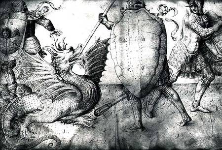 Warriors fighting a dragon de Jacopo Bellini