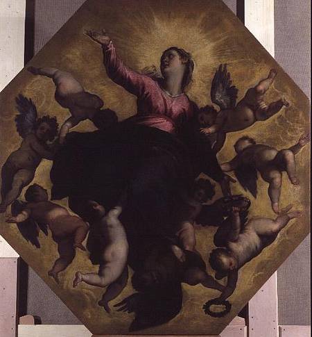 Madonna Carried by Angels (ceiling fresco) de Jacopo Palma il Giovane