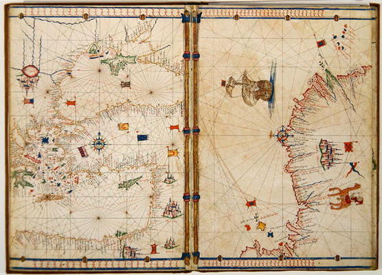 Ms Ital 550.0.3.15 fol.4v-5r Map of the Eastern Mediterranean Coast and Islands, from the 'Carte Geo de Jacopo Russo