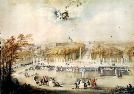 View of the Gardens and the Chateau of Versailles from the Neptune Fountain de Jacqes Andre Portail