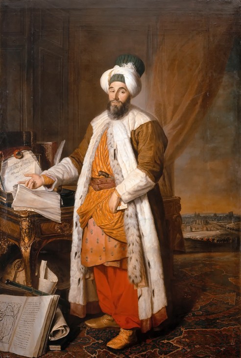 Portrait of Mehemet Said Pacha, Bey of Rumelia, special ambassador of the ottoman Sultan Mahmoud I i de Jacques Andre Joseph Camelot Aved