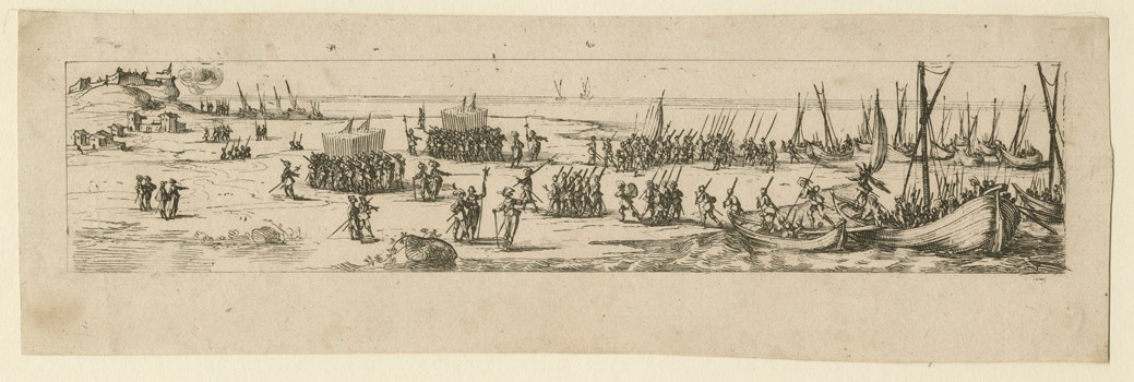 Landing of troops at the siege of La Rochelle de Jacques Callot