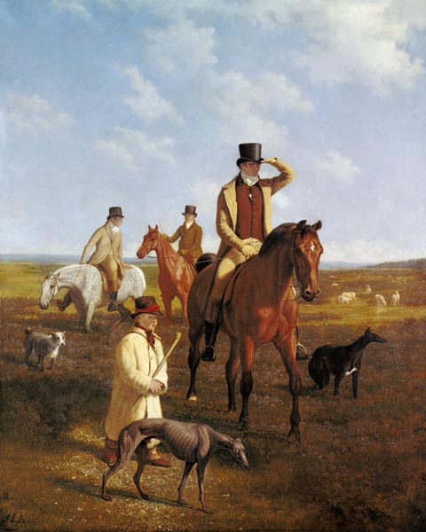 The portrait Lord Rivers to horse with his friends de Jacques-Laurent Agasse