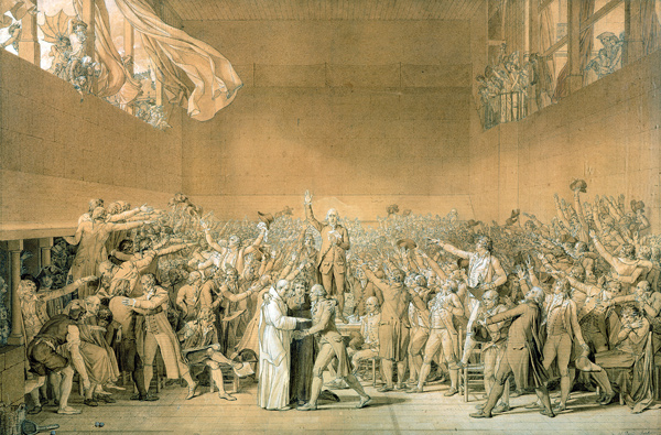 The Tennis Court Oath, 20th June 1789, 1791 (pen washed with bistre with highlights of white on pape de Jacques Louis David