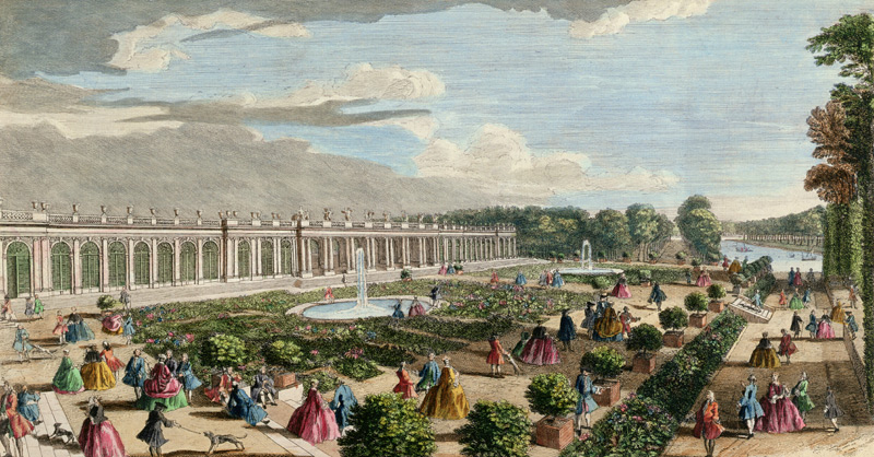 View of the Chateau de Trianon, towards the Parterre (coloured engraving) (see also 171645) de Jacques Rigaud