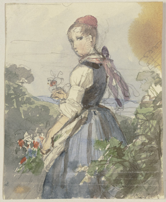 Farm girl in the garden de Jakob Becker