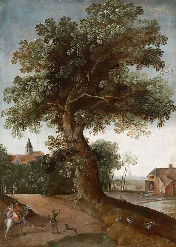Landschaft mit großem Baum. de Jakob Grimmer