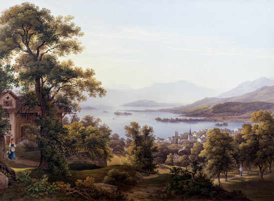 A View of Horgen on the Lake of Zurich de Jakob Suter