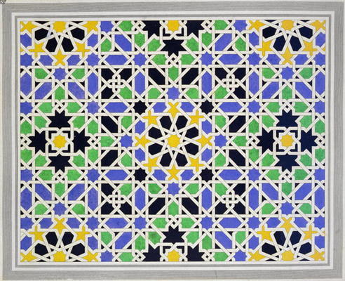 Mosaic in dado of the door in the hall of the Two Sisters, Alhambra, from 'The Arabian Antiquities o de James Cavanagh Murphy