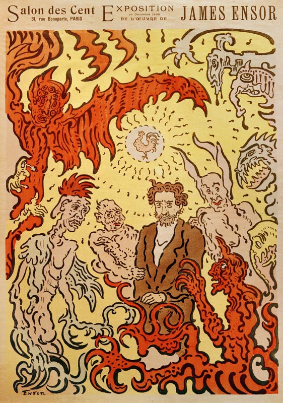 Demons Teasing Me (Démons me turlupinant). Poster for the James Ensor Exhibition at the Salon des Ce de James Ensor