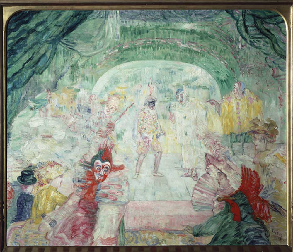 The theater of masks. Painting by James Ensor (1860-1949). Oil on canvas, 1908, expressionism. Thyss de James Ensor