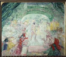 The theater of masks. Painting by James Ensor (1860-1949). Oil on canvas, 1908, expressionism. Thyss