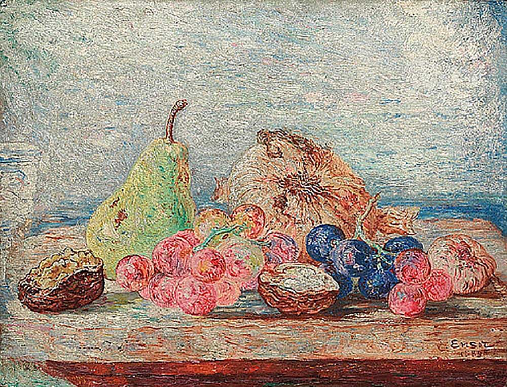 Still life with pear, grapes and nuts de James Ensor
