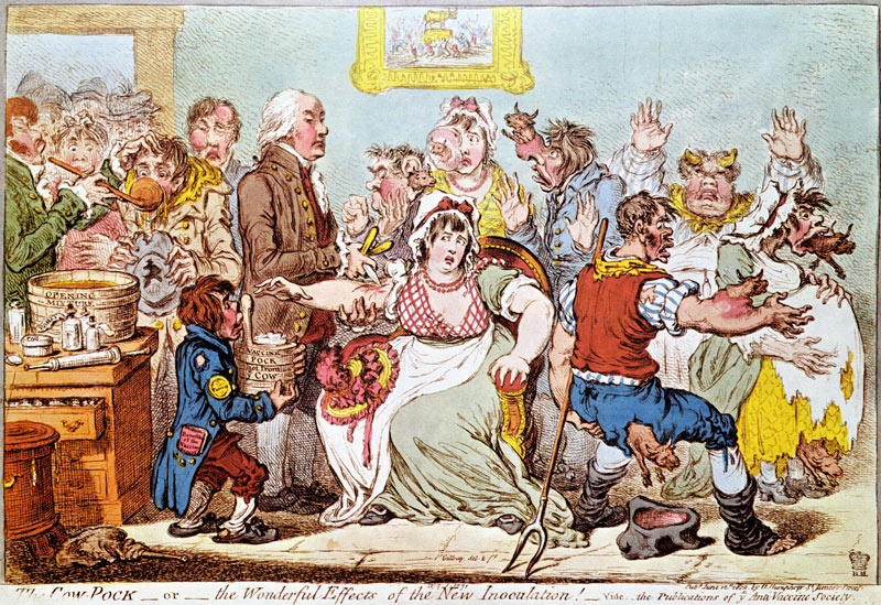 The Cow Pock or the Wonderful Effects of the New Inoculation, published by  H.Humphrey de James Gillray