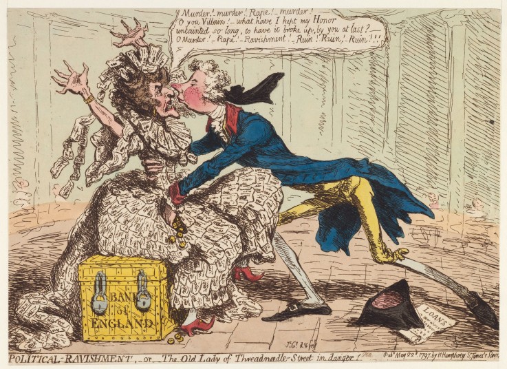 Political Ravishment, or the Old Lady of Threadneedle Street in Danger! de James Gillray
