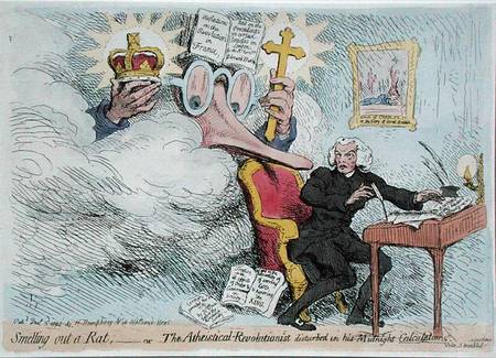 Smelling out a Rat, or The Atheistical-Revolutionist disturbed in his Midnight 'Calculations' de James Gillray