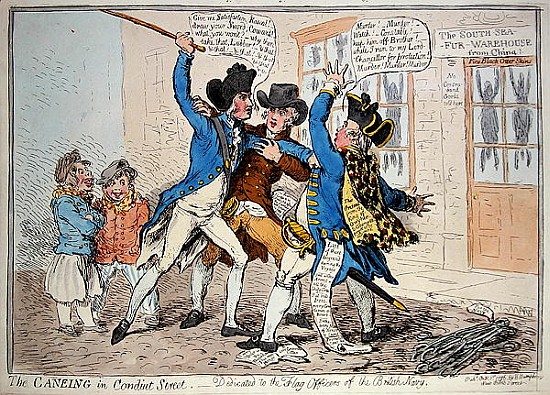 The Caneing in Conduit Street, published by  Hannah Humphrey de James Gillray