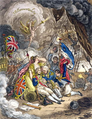 The Death of Admiral Lord Nelson at the Moment of Victory! published by Hannah Humphrey in 1805 (han de James Gillray