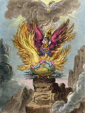Apotheosis of the Corsican Phoenix, published by Hannah Humphrey in 1808 (hand-coloured etching)