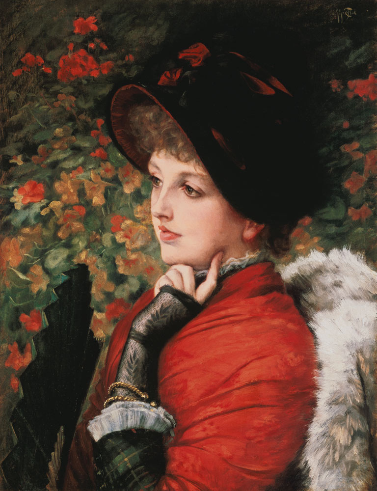 Portrait Kathleen Newton in red dress. de James Jacques Tissot