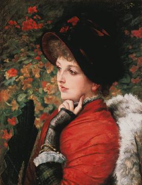 Portrait Kathleen Newton in red dress.