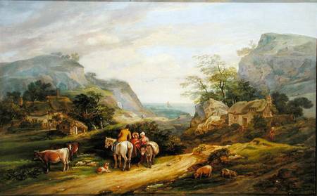 Landscape with figures and cattle de James Leakey