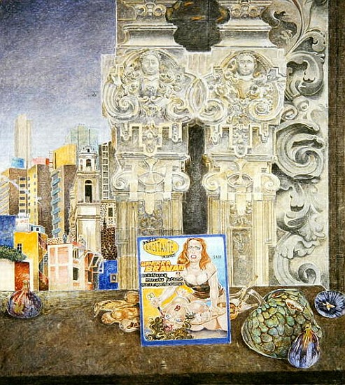 Still Life with Pornographic Magazine and Baroque Landscape, Mexico City, 2003 (oil on canvas)  de  James  Reeve