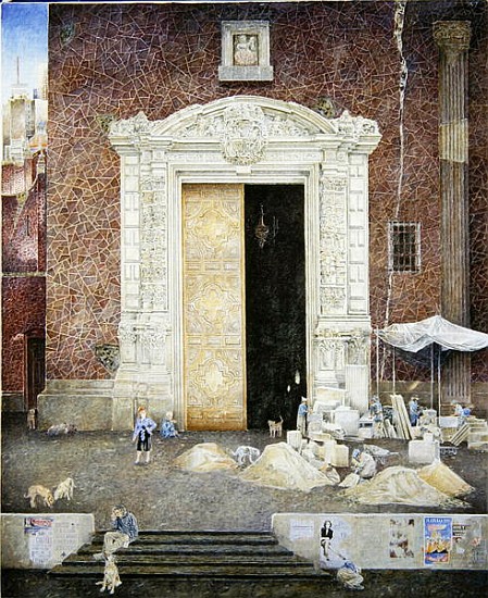 Stone-masons, the Capilla de las Animas, 2003 (oil on canvas)  de  James  Reeve