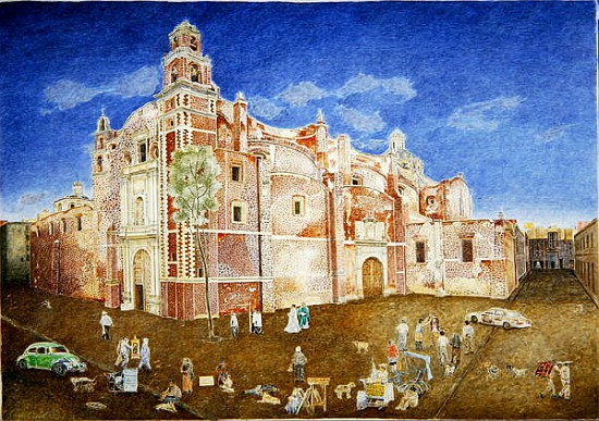 Women Fighting outside the Church of Santa Catarina, 2001 (oil on canvas)  de  James  Reeve