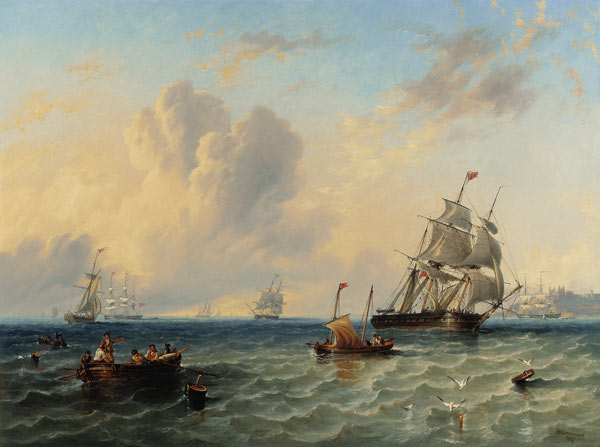 Shipping in a light breeze off Whitby de James Wilson Carmichael