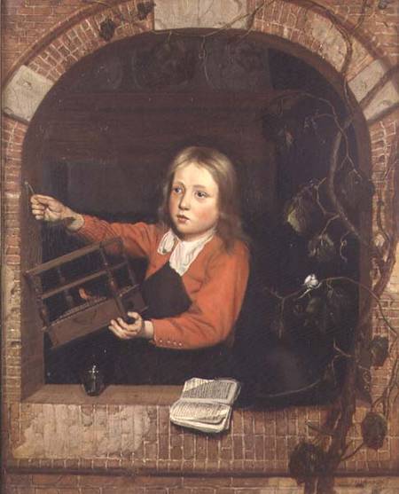 Young Boy with a Birdcage (panel) de Jan Adriansz van Staveren