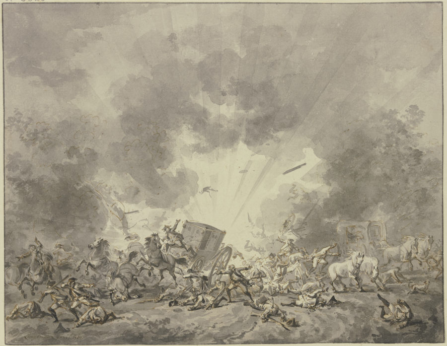 Pulverexplosion inmitten einer Truppenabteilung de Jan Anthonie Langendijk