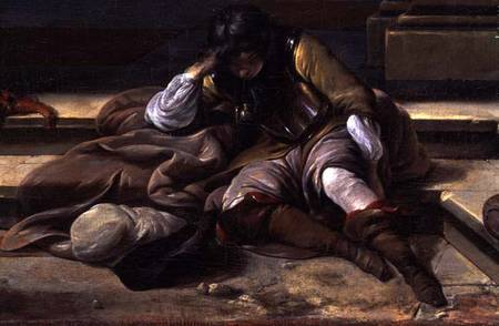 Italian Port Scene, detail of a sleeping soldier de Jan Baptist Weenix
