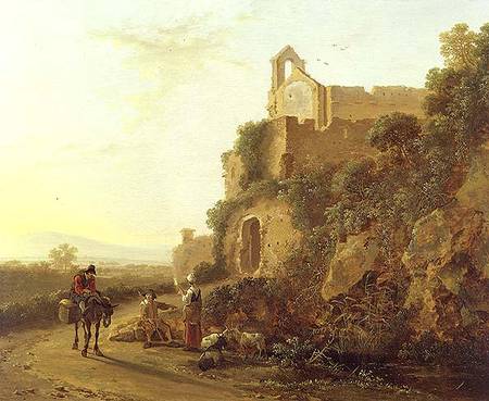 An Italianate landscape with figures on a path de Jan Both