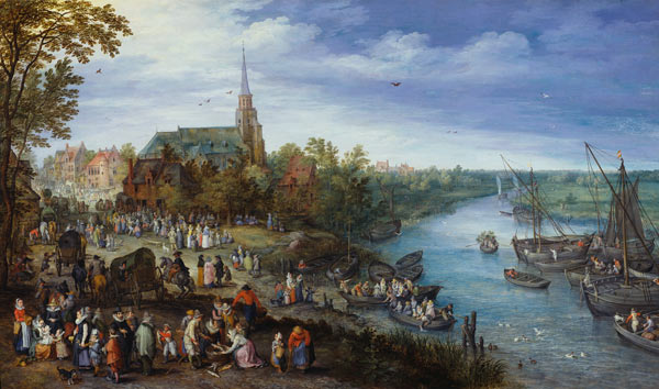 Village at the river de Jan Brueghel (El Viejo)