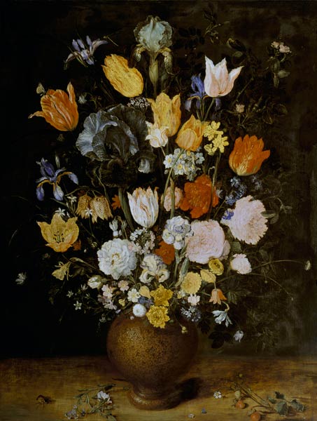 Bouquet of flowers into clay vase de Jan Brueghel (El Viejo)
