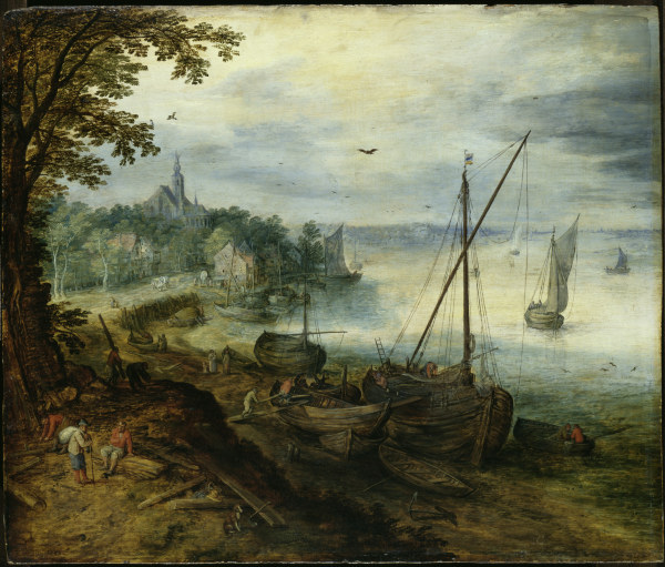 Flußlandschaft mit Holzhackern de Jan Brueghel (El Viejo)