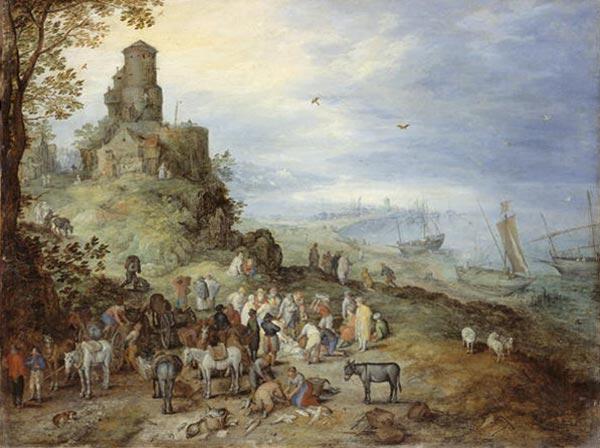Coastal Landscape with the Calling of St. Peter and Andrew de Jan Brueghel (El Viejo)