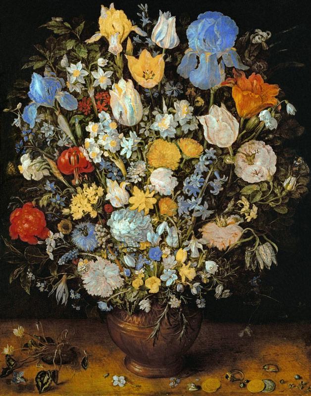 Bouquet of flowers into clay vase de Jan Brueghel (El Viejo)