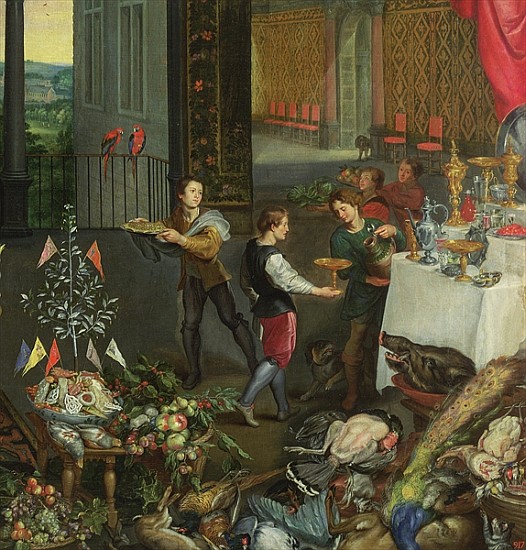 Allegory of Taste, detail of servers bringing wine, 1618 (detail of 61052) de Jan Brueghel (El Viejo)
