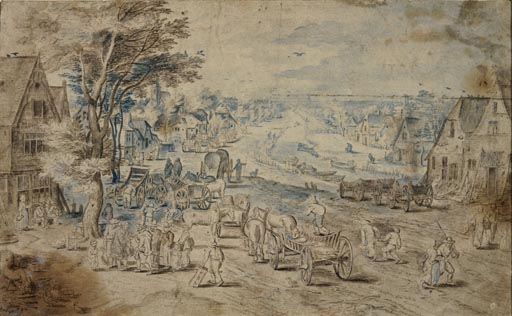 Ansicht eines Dorfes mit Kanal de Jan Brueghel (El Viejo)