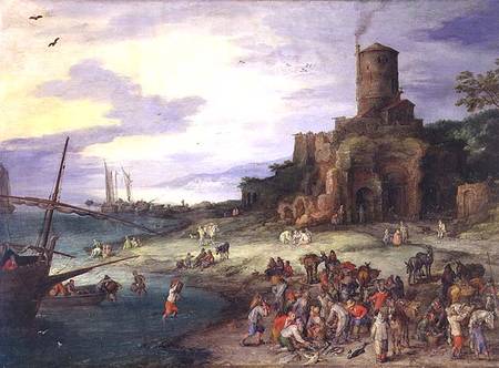 Fishermen on the Shore de Jan Brueghel (El Viejo)