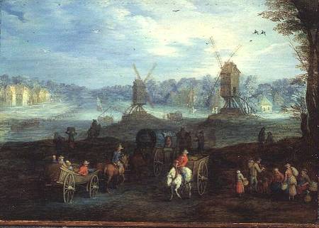 Landscape with Windmills (panel) de Jan Brueghel (El Viejo)