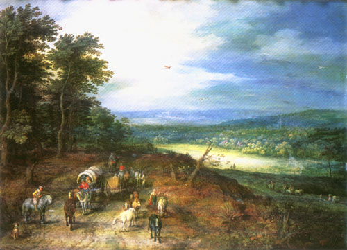 Stretch landscape with travellers de Jan Brueghel (El Viejo)