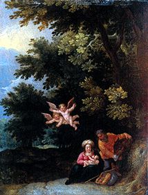 The St. family at the quiet on the flight to Egypt de Jan Brueghel (El Joven)