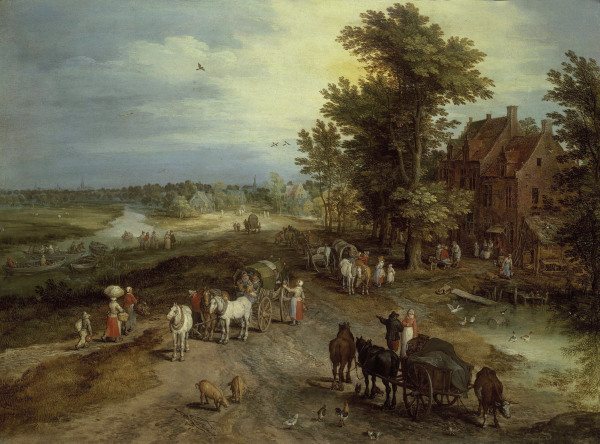 Jan Bruegel t.E./Landscape w.tavern de Jan Brueghel (El Joven)
