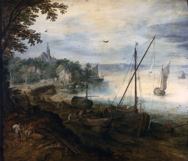 J.Brueghel d.Ä./ Flußlandsch.Holzhacker de Jan Brueghel (El Joven)