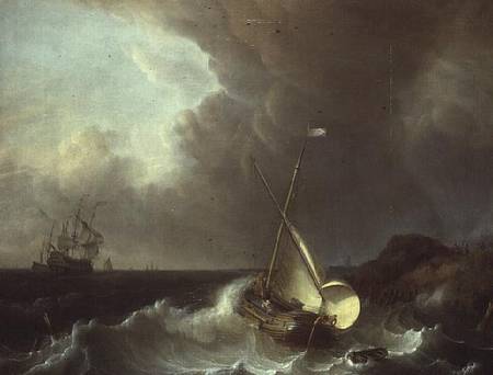 Galleon in Stormy Seas de Jan Claes Rietschoof