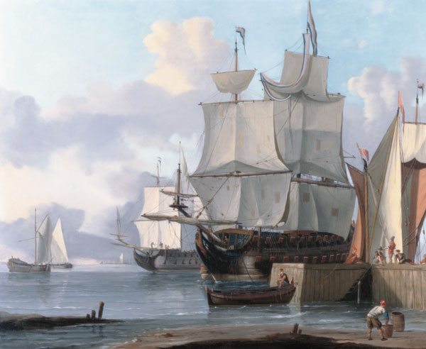 Dutch Men o'War Moored to a Quayside de Jan Claes Rietschoof