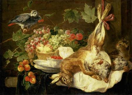 Still Life with Hare, Fruit and Parrot de Jan Fyt